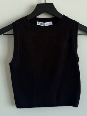 Zara Black Ribbed Sleeveless Knit Tank